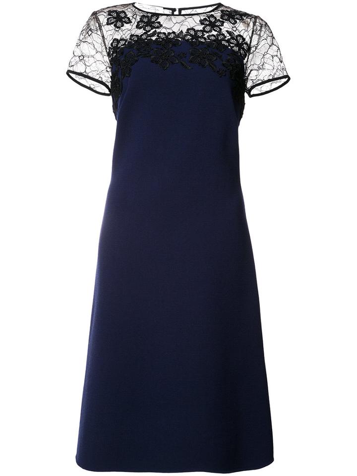 Oscar De La Renta Sheer Panel Shift Dress, Women's, Size: 2, Blue, Nylon/virgin Wool