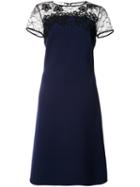 Oscar De La Renta Sheer Panel Shift Dress, Women's, Size: 2, Blue, Nylon/virgin Wool