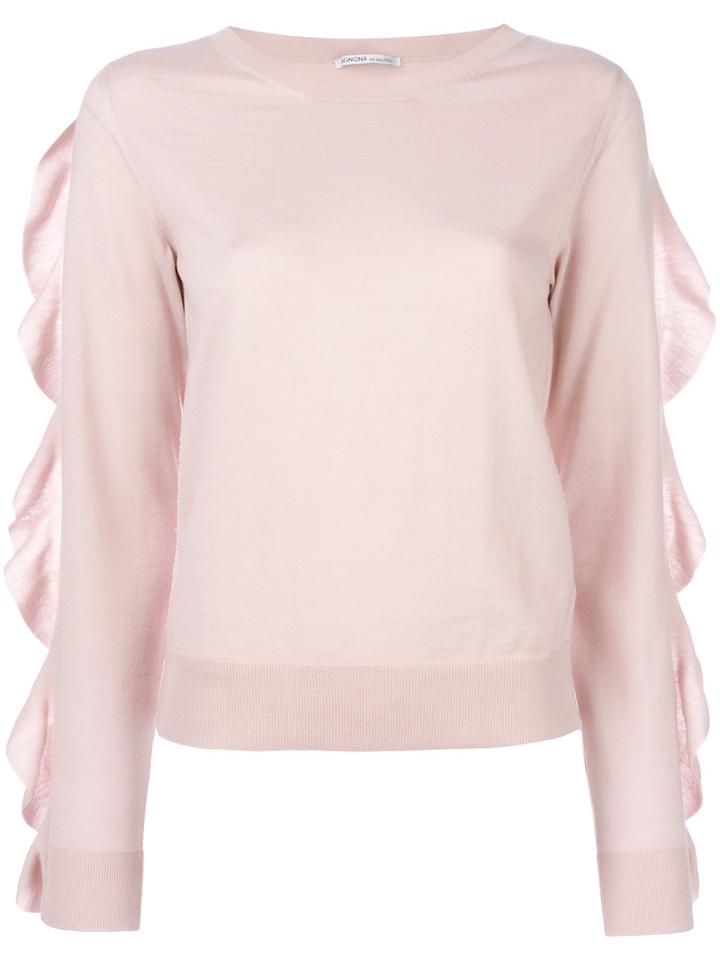 Agnona - Ruffle Trim Jumper - Women - Wool - 40, Pink/purple, Wool