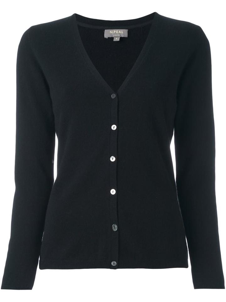 N.peal Cashmere V-neck Cardigan, Women's, Size: Large, Black, Cashmere