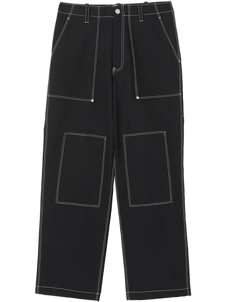 Burberry Topstitch Detail Wool Blend Wide-leg Trousers - Black
