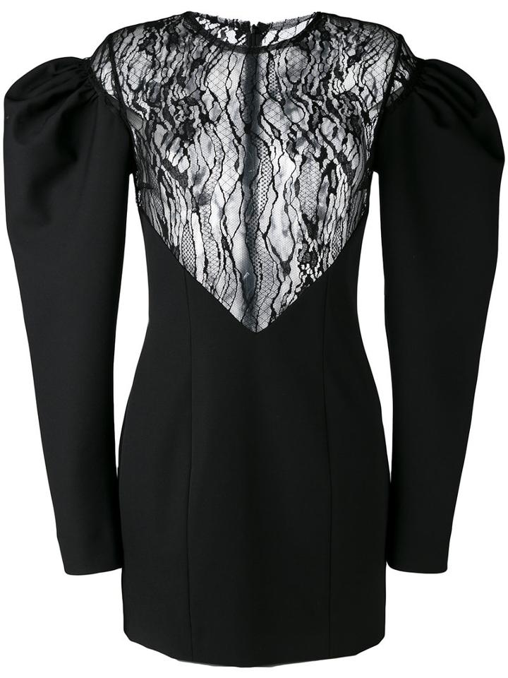Saint Laurent Drop Puff Sleeve Mini Dress, Women's, Size: 38, Black, Wool/cotton/polyamide/silk