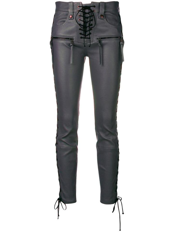Unravel Project Lace-up Leather Trousers - Grey