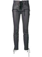 Unravel Project Lace-up Leather Trousers - Grey