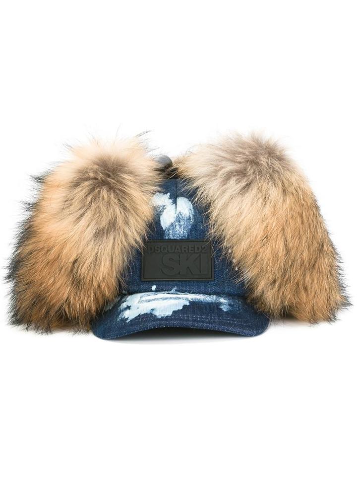 Dsquared2 Ski Baseball Cap, Men's, Size: Medium, Cotton/racoon Fur/viscose