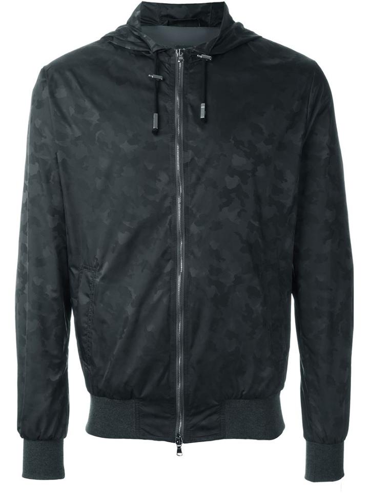 Eleventy Camouflage Print Zipped Jacket, Men's, Size: Large, Black, Polyamide