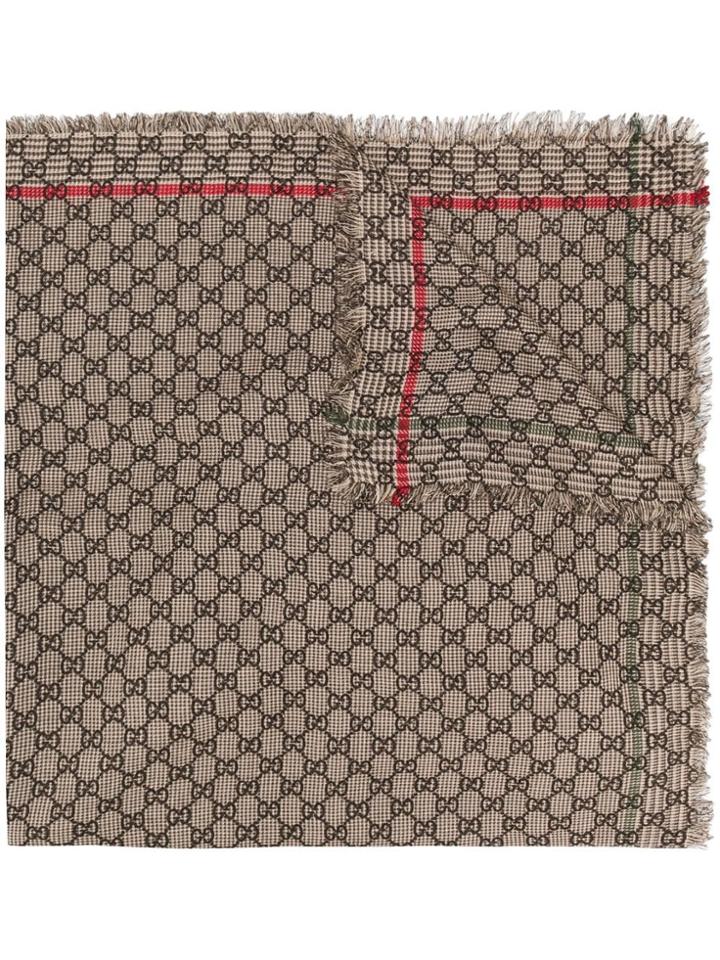 Gucci Gg Jacquard Pattern Knitted Scarf - Brown
