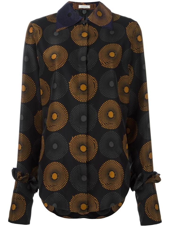 Nina Ricci Printed Ruffle Cuff Blouse, Women's, Size: 36, Black, Silk