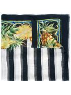 Dolce & Gabbana Pineapple Print Striped Scarf, Women's, Black, Silk