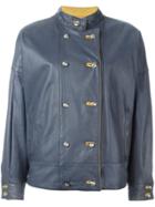 Versace Vintage Double Breasted Leather Jacket - Blue