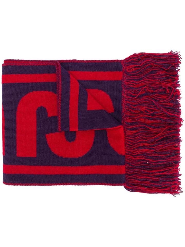 Just Cavalli Fringed Intarsia Scarf - Purple