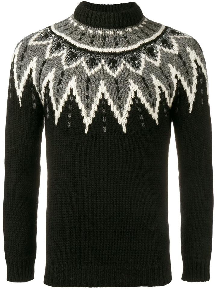 Saint Laurent Sequined Intarsia Jumper, Men's, Size: Small, Black, Wool