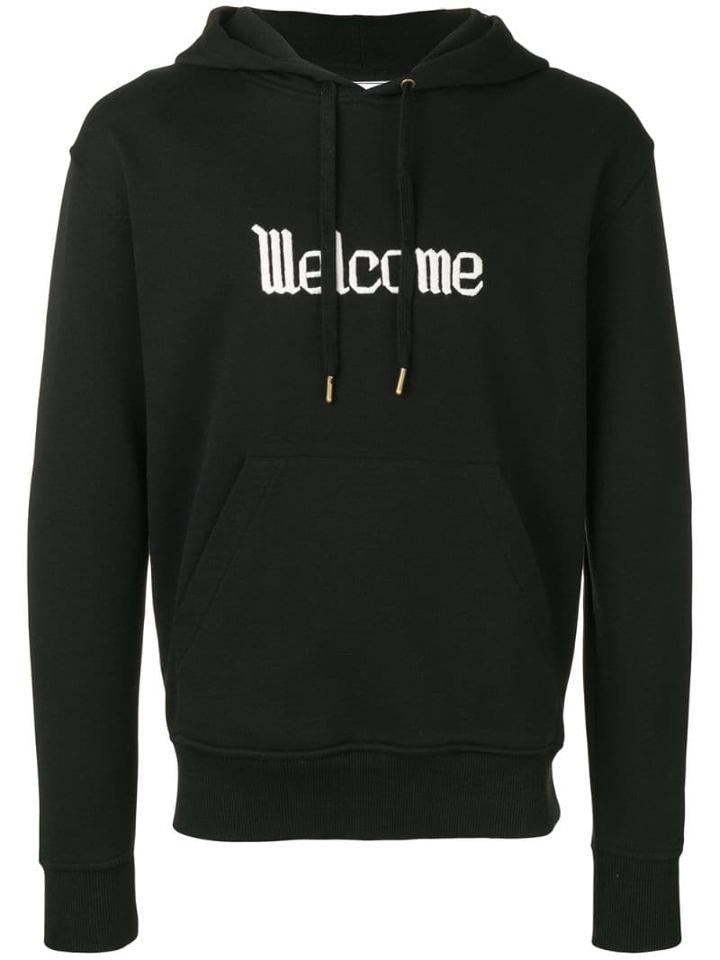 Ami Paris Crewneck Hoodie With Off-white Welcome Embroidery - Black