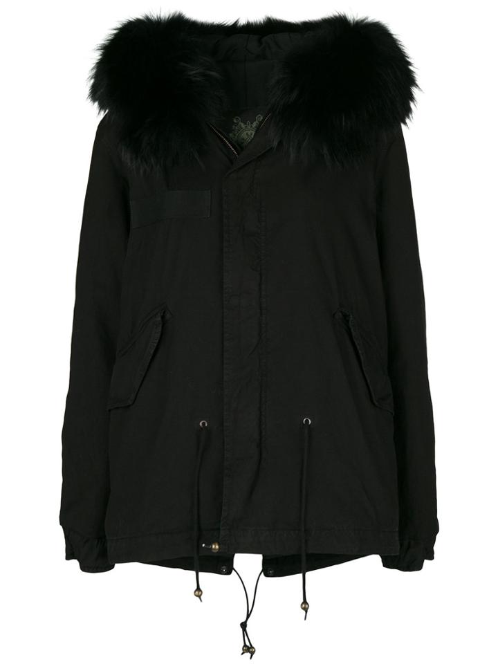 Mr & Mrs Italy Fur Hood Short Parka Coat - Black