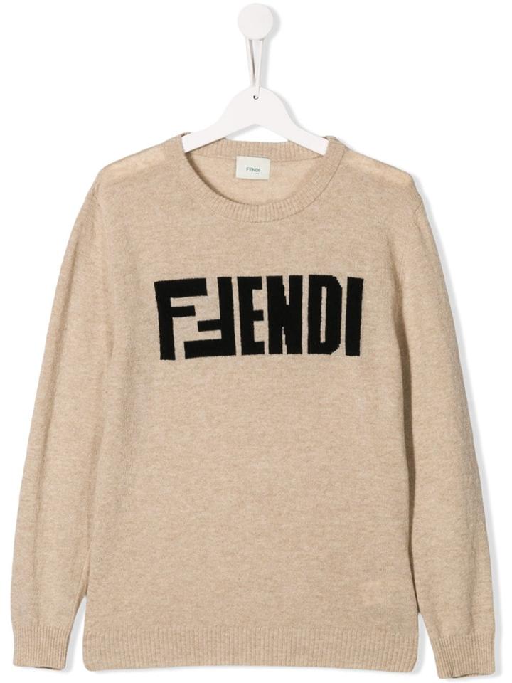 Fendi Kids Logo Print Jumper - Neutrals