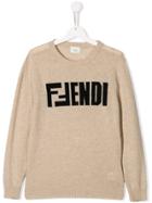 Fendi Kids Logo Print Jumper - Neutrals