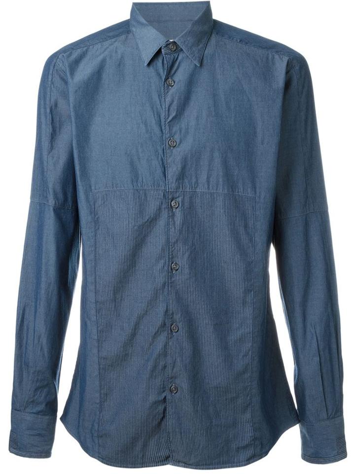 Al Duca D'aosta 1902 Ribbed Panel Shirt, Men's, Size: S, Blue, Cotton