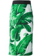 Dolce & Gabbana Banana Leaf Printed Skirt, Women's, Size: 42, Green, Viscose/silk/spandex/elastane