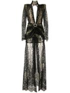 Alessandra Rich Long-sleeve Lace Gown, Women's, Size: 40, Black, Silk/polyamide/spandex/elastane/metallic Fibre