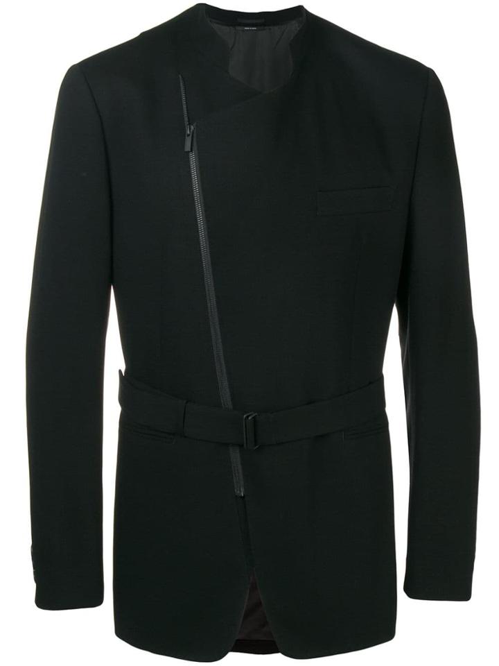 Issey Miyake Men Asymmetric Zip Front Jacket - Black