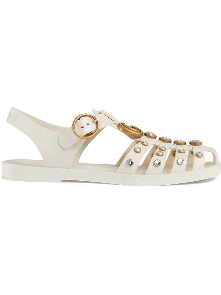 Gucci Rubber Sandal With Crystals - White