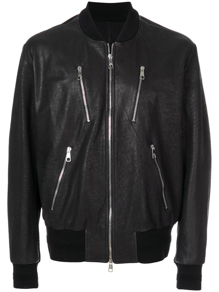 Neil Barrett Leather Bomber Jacket - Black