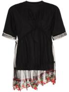 Simone Rocha Floral Embroidered Lace Peplum T-shirt - Black