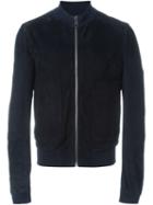 Dolce & Gabbana Leather Bomber Jacket, Men's, Size: 52, Blue, Lamb Nubuck Leather/cotton/polyamide/spandex/elastane