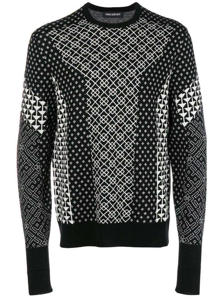 Neil Barrett Contrast Intarsia Knit Sweater - Black