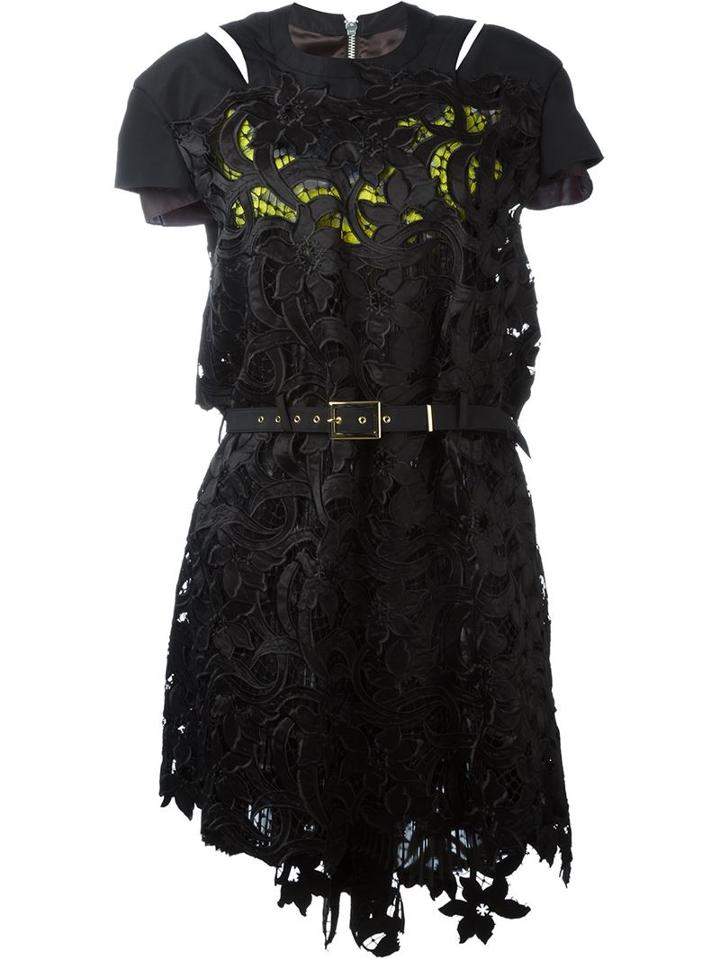 Sacai 'lily' Lace Belted Dress, Women's, Size: 3, Black, Polyester/cupro/nylon