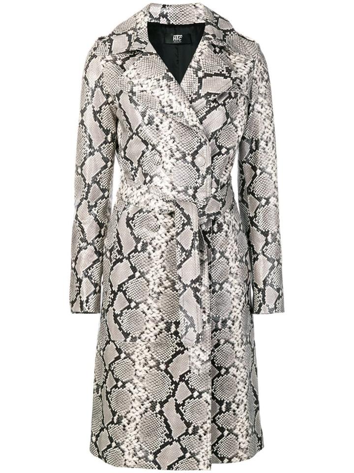 Htc Los Angeles Snakeskin-print Leather Trench Coat - Grey