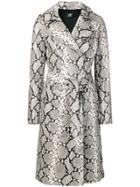 Htc Los Angeles Snakeskin-print Leather Trench Coat - Grey