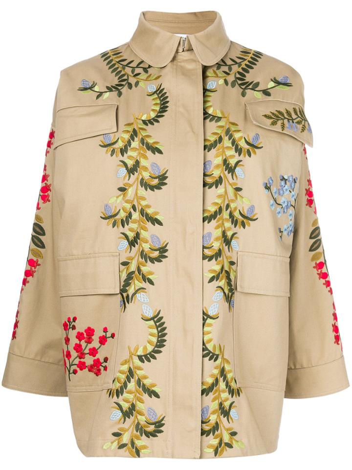 Red Valentino Embroidered Floral Cargo Jacket - Nude & Neutrals