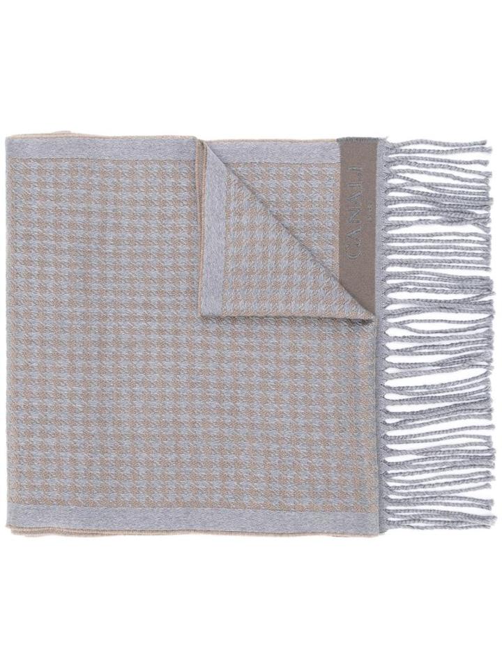 Canali Houndstooth Pattern Scarf, Men's, Brown, Wool