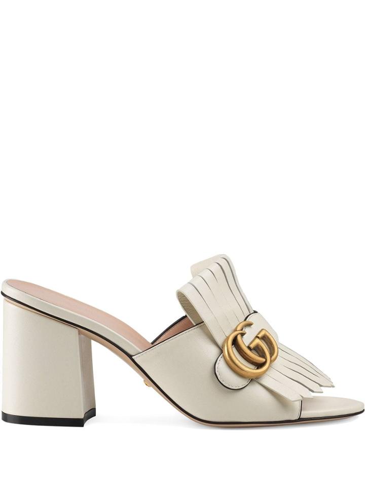 Gucci Leather Mid-heel Slide With Double G - White