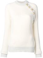 Balmain Raglan Sleeve Gold Button Jumper - White