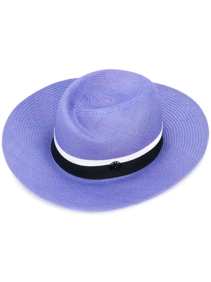 Maison Michel - Contrast Hat - Women - Straw - M, Pink/purple, Straw