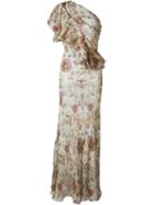 Alexander Mcqueen Floral One Shoulder Evening Dress, Women's, Size: 42, Nude/neutrals, Silk