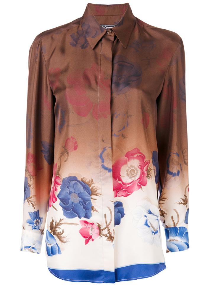 Salvatore Ferragamo Floral Print Shaded Shirt, Women's, Size: 44, Brown, Silk