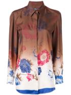 Salvatore Ferragamo Floral Print Shaded Shirt, Women's, Size: 44, Brown, Silk