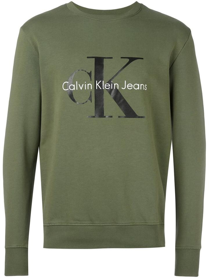 Calvin Klein Jeans Logo Print Sweatshirt, Men's, Size: Large, Green, Cotton
