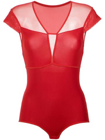 Giuliana Romanno Tulle Panels Bodysuit - Red
