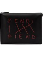 Fendi Logo Embroidered Clutch - Black