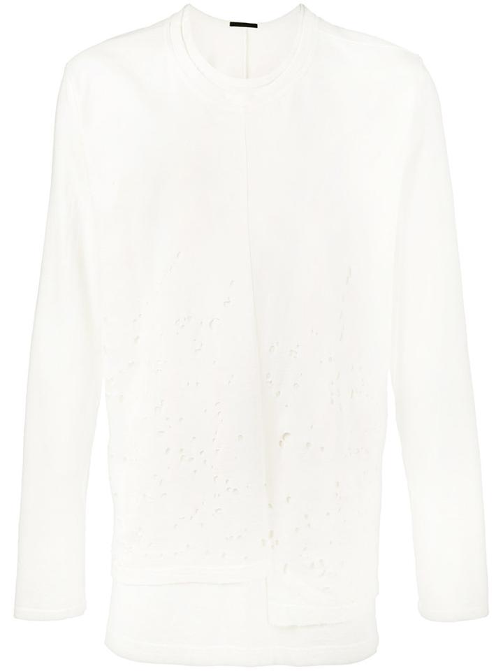 The Viridi-anne Distressed Cotton Long Sleeve T-shirt, Men's, Size: 5, White, Cotton