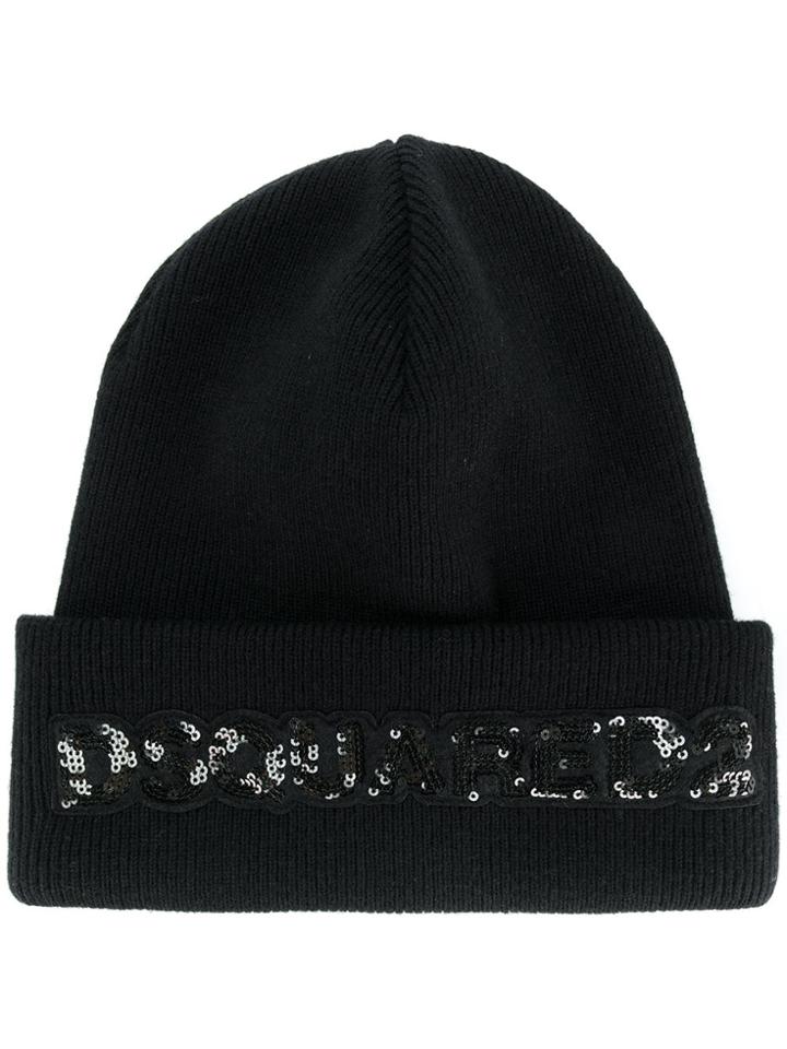 Dsquared2 Sequinned Logo Beanie - Black