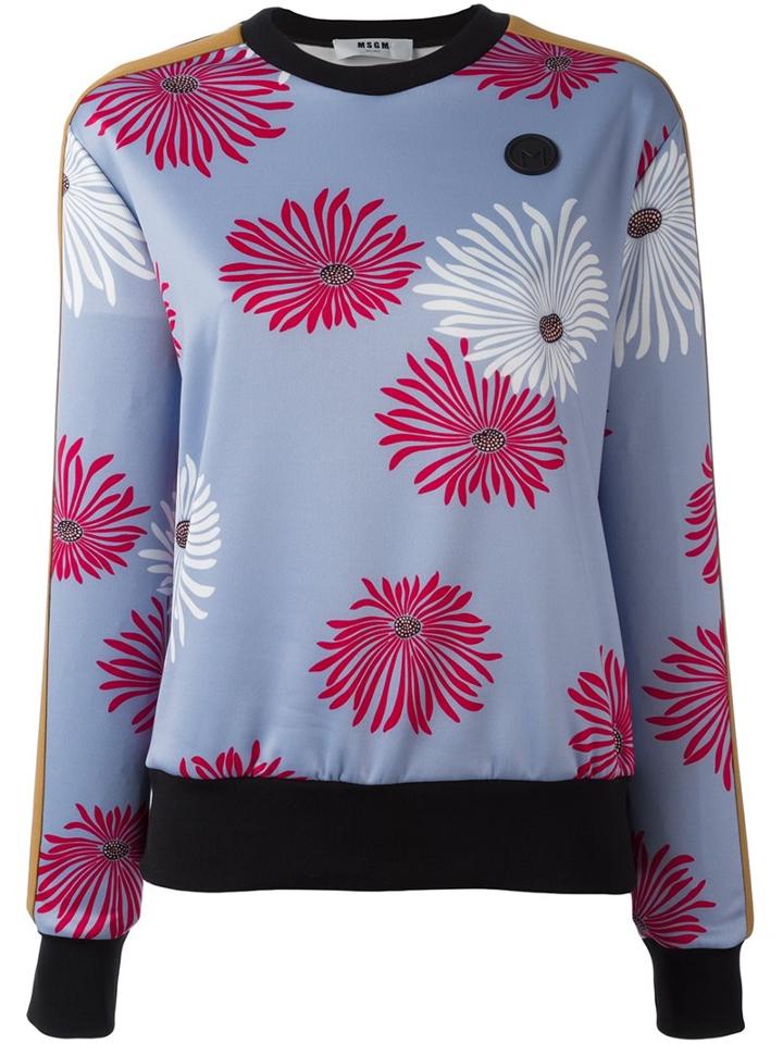 Msgm Floral Print Sweatshirt, Women's, Size: 44, Blue, Polyester/spandex/elastane