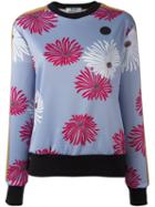 Msgm Floral Print Sweatshirt, Women's, Size: 44, Blue, Polyester/spandex/elastane