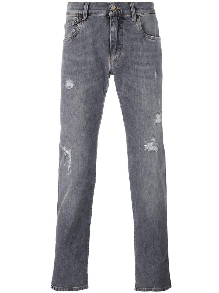Dolce & Gabbana Distressed Jeans, Men's, Size: 44, Grey, Cotton/spandex/elastane
