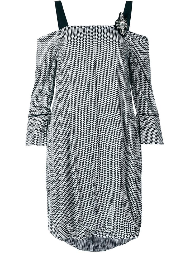 Isabelle Blanche Off-shoulder Polka Dot Dress - Black