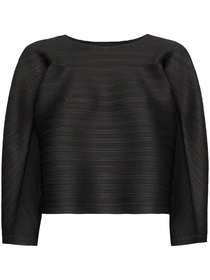 Pleats Please Issey Miyake Bounce Boat-neck Pleated Top - Black